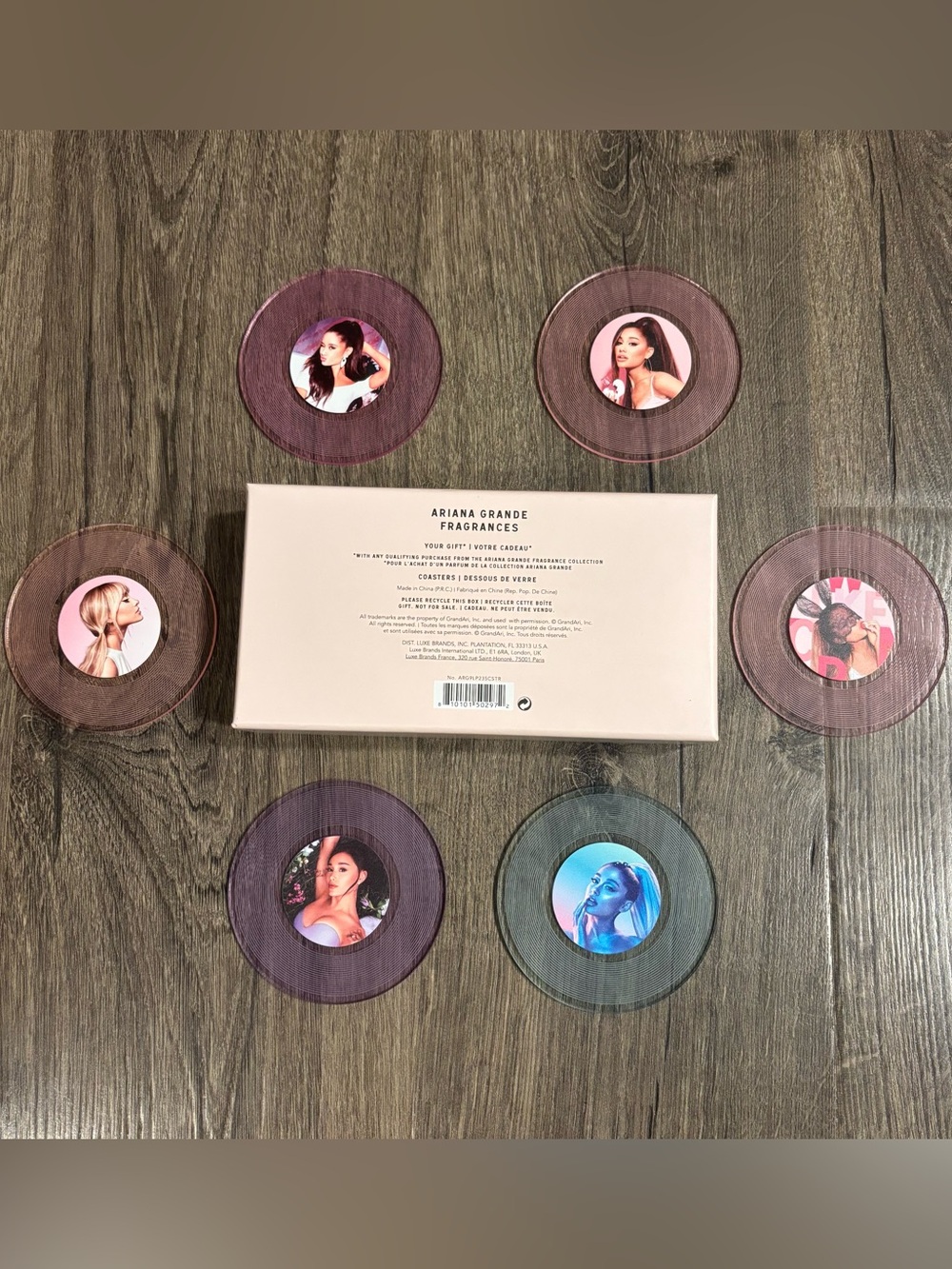 Ariana Grande Coaster Set Vinyl Record Replica Set of 6 Drink Coasters EUC